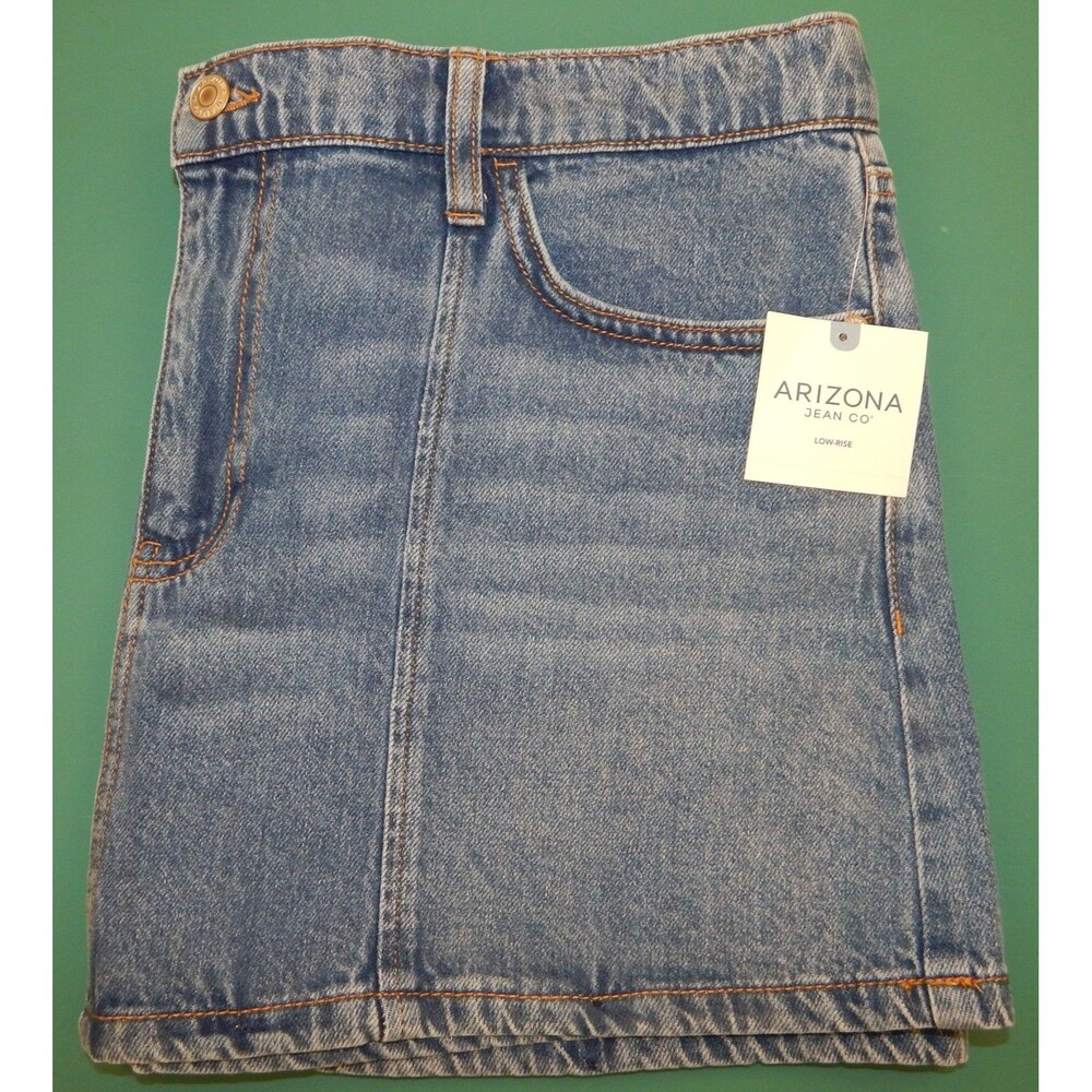 Arizona Women's Juniors Denim Skirt Size 14 A-Line "Med Stream" Medium Wash NWT